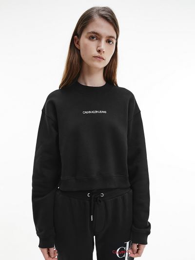 Calvin Klein Ruhák HU565014 | Calvin Klein Organic Cotton Cropped Logo Női Pulóver Fekete